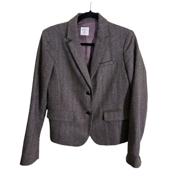 Gap Academy Blazer Brown Tweed Blue Red Striped Cuff Wool Blend Academia Size 6 - Picture 1 of 7